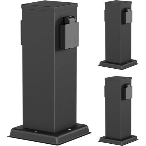 3 Pièces Colonne De Prises De Courant De Jardin Polly Pour L'Extérieur, Ip44, 2X, Acier Inoxydable, Noir, Carré, 27 Cm