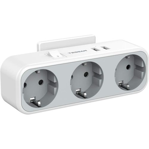 ChenQuanSarl-Pr Multiple Electrique Usb, Multipr Murale 3 Sortie Ac Et 2 Ports Usb, 5 En 1 Secteur Avec Interrupteur, Convient Pour Domicile Bureau, Compatible Avec Phone, Pad, Gris