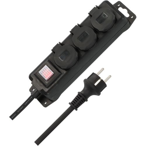 Loc-Multiprise Ip44 3 Prises(Avec Interrupteur,Câble De 2 M,Couvercle À Fermeture Automatique,Multiprise Extérieure Pour Une Utilisation Robuste Et Permanente En Extérieur)