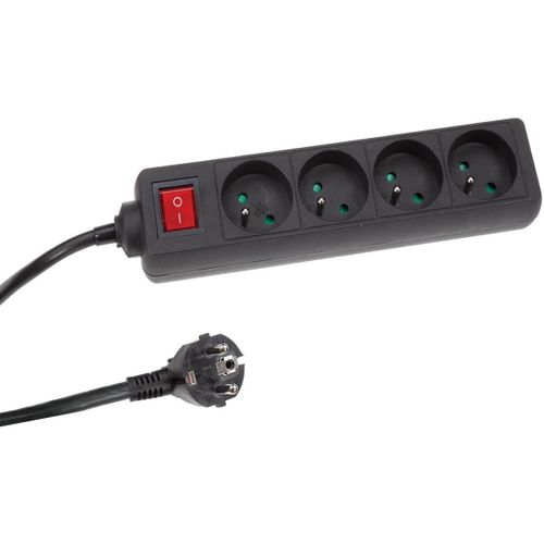 Loc-Bloc Multiprise Avec Interrupteur,4 Prises Avec Terre Française(Type E),1.5 M,3G1.5,Usage Intérieur,Noir