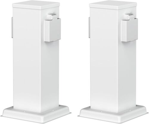 Polly 2 Pcs Outdoor Garden Power Socket Column Ip44 2X Stainless Steel White Square 27Cm