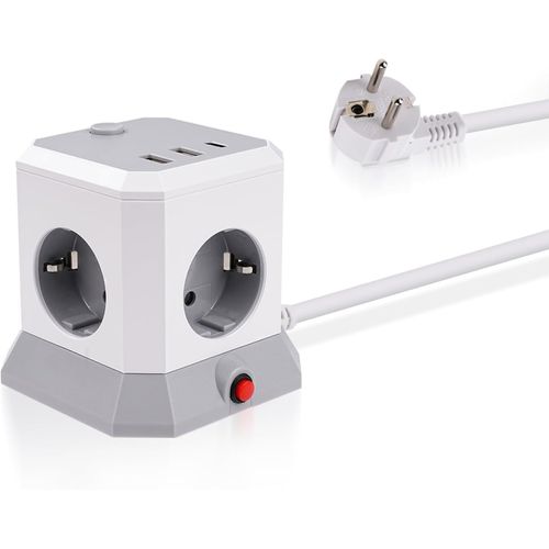 Multiprise Cube Avec Usb, 7 En 1 Multiprise Avec Interrupteur 4 Prises 4000W/16A 2 Usb-A 1 Usb-C Distributeur De Prises Avec 1,8 Mètre De Câble D'Extension Pour Le Bureau À Domicil[DYB982931]