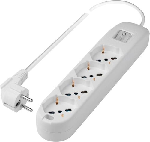 POLY POOL - PP2507XL Multiprise Électrique 250V 4 Prises - Prises Pluristandard P40 - Fiche Gain de Place Single Franco/Allemande Grande 16A 2P+T