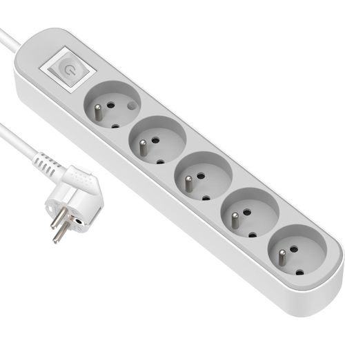 Loc-32022 Bloc Multiprise Prima 5 Prises 16A Avec Interrupteur,Câble H05Vv-F Section 3G1.5Mm² Longueur 3M,Blanc/Gris