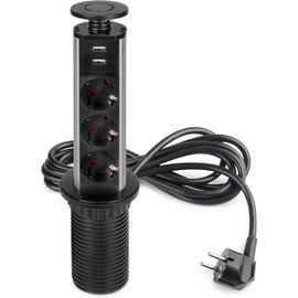 Chenquansarl-Bloc Multipr Escamotable Avec 3 Pr S Scheuo Eu Et 2 Ports Usb, Tour Multipr Encastrable Pour Plan De Travail De Cuisine Ou Table De Bureau, Peint En Noir, Plastique Et Aluminium