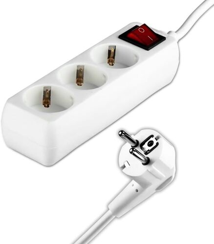 Multiprise 3 Prises Avec Interrupteur Et Câble 1,5M - Bloc Multiprises Avec 3 Prises 16A Shuko Pour Maison, Bureau, Magasin, Garage - 250V - Électrique - Compact Et Pratique - Blanc