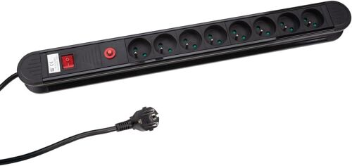 GOTHICANA BY EMPBloc Multiprise Avec Interrupteur, Protection Contre Les Surcharges, 8 Prises Avec Terre Française (Type E), 1.5 M, 3G1.5, Usage Intérieur, Noir/Rouge