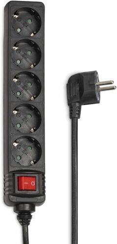 Multiprise 5 prises (multiprise 1,4 m, avec interrupteur, protection accrue contre le contact, fentes tournées à 45 degrés, prise prise certifiée GS), noir