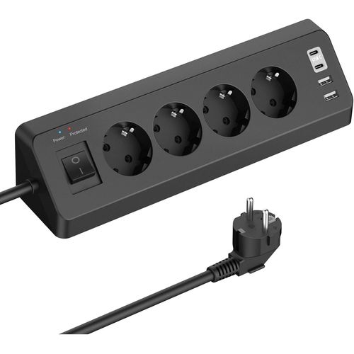 Loc-Multiprise Electrique Parasurtenseurs 4 Prises Avec 2 Ports Usb A+2 Ports Usb C,Prise D'Angle Avec Interrupteur Et Câble 2M,Noir