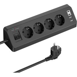 Loc-Multiprise Electrique Parasurtenseurs 4 Prises Avec 2 Ports Usb A+2 Ports Usb C,Prise D'Angle Avec Interrupteur Et Câble 2M,Noir