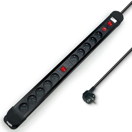 Loc-52157 Multiprise 10 Prises Avec 2 Interrupteurs Parasurtenseur Câble 1,50M Et Accroches Murales
