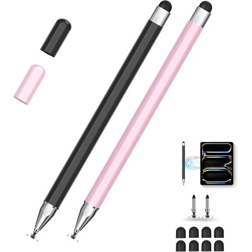 Stylet Universel Pour Tablettes Tactiles ¿ Pointe De Précision Double Pointe, Pas De Charge Nécessaire, Fixation Magnétique, Compatible Avec Android Et Smartphones, Noir/Or Rose