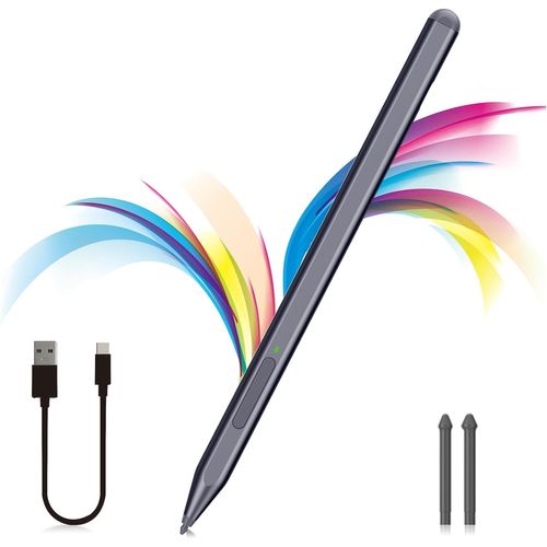 Stylet Pour Microsoft Surface Pro 9/8/X/7+/6/5/4/3/Surface 3,Stylo Surface Go 3/2/1,Surface Laptop/Studio/Book 4/3/2/1 Avec Bouton Latéral Gomme,Rejet De Paume,Fonction D'Inclinaison (Grey)