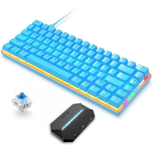Clavier Mécanique De Jeu Filaire 82 Touches Et Adaptateur, 80% Rétroéclairage Led Arc-En-Ciel Commutateurs Bleu Clavier Anti-Ghosting Pour Windows Mac Linux Pc Ps4 Xbox N-Switch Console Gamers, Bleu