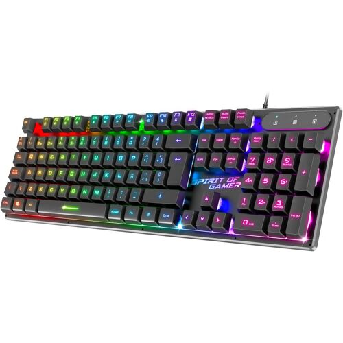 KAL-X Pro K1 | Clavier Gamer Semi-Mecanique Filaire Pour Pc | Layout Qwerty Espagnol | 26 Touches Anti-Ghosting | 3 Modes De Rétroéclairage Rgb | Slim Usb Gaming Keyboard
