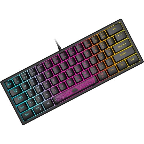 Mini 60% Clavier De Jeu, Câblé Usb Gaming Keyboard, Configuration Compact 62 Touches, Ultra-Light Portable,Qwerty, Rétroéclairé Rgb Clavier Semi-Mécanique À Membrane Pour Pc, Mac, Laptop-Noir
