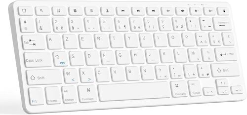 Store Clavier sans Fil Bluetooth pour iPad/Pro/Air/Tablette Android, Disposition AZERTY, Mini Clavier sans Fil Rechargeable (USB-C), Silencieux, Ultra-Mince, Léger (Blanc)
