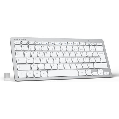Clavier Sans Fil 2.4G, Mini Clavier Azerty Ultra-Mince Avec 12 Raccourcis Multimédias, Compact Clavier Ordinateur Pour Windows 11 10, 8, Pc, Bureau, Portable, Économie D'Énergie -Argent
