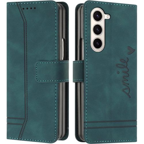 Kal-Coque Pour Samsung Galaxy Z Fold 5, Etui Coque Samsung Z Fold 5, Housse Samsung Z Fold 5, Protection Etui À Rabat Housse En Cuir Pu Avec Antichoc Tpu Fold Housse Pour Samsung Z Fold 5 (Vert)