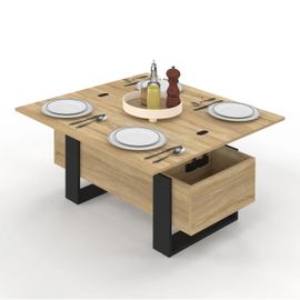 Table Basse Rectangulaire Relevable Convertible En Table À Manger Phoenix Bois Et Noir