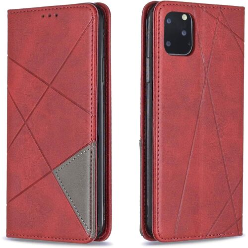 KAL-Coque Pour Iphone 11 Pro Max (6,5 Pouces), Housse Portefeuille En Cuir Etui De Protection Avec Slim Tpu Silicone Bumper Magnétique Flip Case, Porte Cartes Avec Fonction Support Cover (Rouge)