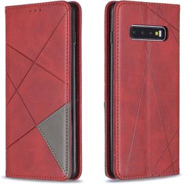 Sjzg-Coque Pour Samsung Galaxy S10 Plus, Housse Portefeuille En Cuir Etui De Protection Avec Slim Tpu Silicone Bumper Magnétique Flip Case, Porte Cartes Avec Fonction Support Cover (Rouge)