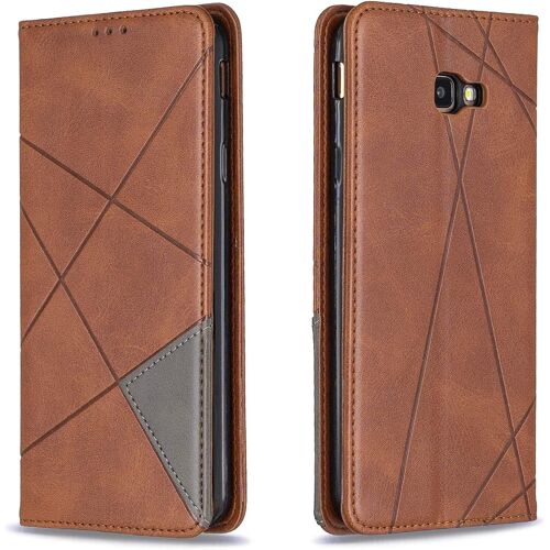 SJZG-Coque Pour Samsung Galaxy J4 Plus 2018, Housse Portefeuille En Cuir Etui De Protection Avec Slim Tpu Silicone Bumper Magnétique Flip Case, Porte Cartes Avec Fonction Support Cover (Brun)