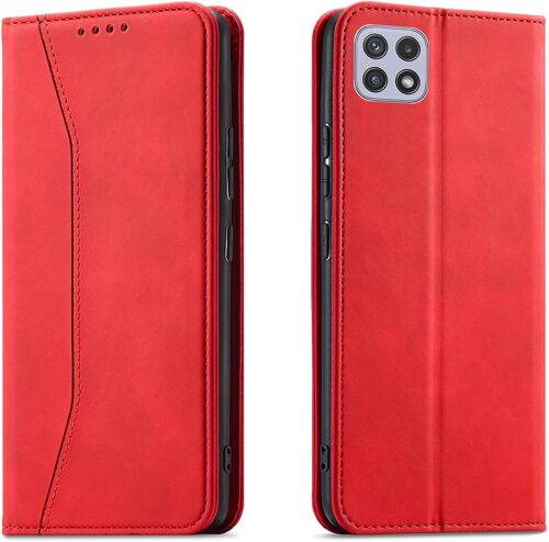 SJZG-Coque Pour Samsung Galaxy A22 5G, Pu Cuir Portefeuille Housse Magnétique Flip Pochette Étui À Rabat Case Avec Antichoc Tpu Housse [Emplacements Cartes] [Fonction Support] (Rouge)