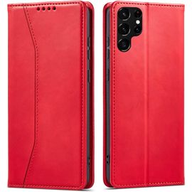 Kalanka-Coque Pour Samsung Galaxy S22 Ultra, Pu Cuir Portefeuille Housse Magnétique Flip Pochette Étui À Rabat Case Avec Antichoc Tpu Housse [Emplacements Cartes] [Fonction Support] (Rouge)