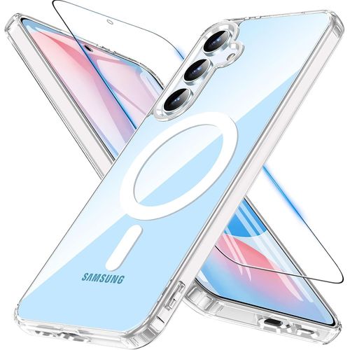 Coque Pour Samsung Galaxy S24 Fe 5g Avec Magsafe, Magnétique Coque Samsung S24 Fe Avec Verre Trempé, Anti-Jaune Antichoc Prot[J1011]