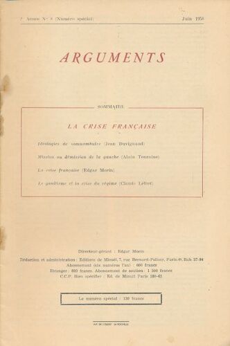 Arguments. N° 8 De Juin 1958