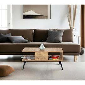 Table Basse Décor Bois Pin Et Noir L90 Cm