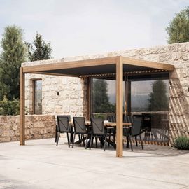 Pergola Bioclimatique Adossée 3x4m En Aluminium Bois Gris