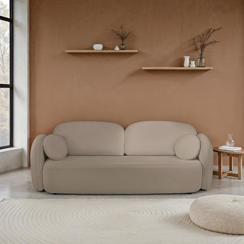 Canapé droit convertible en tissu bouclette 3 places taupe