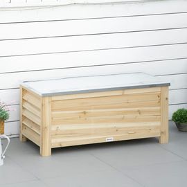 Banc Coffre De Jardin 2 En 1 Bois Sapin Pré-Huilé Acier Galvanisé