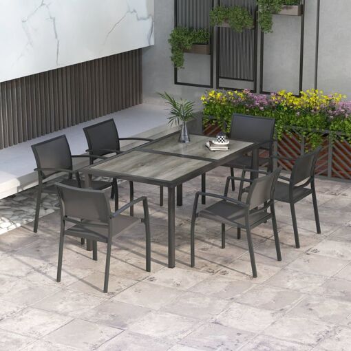 Ensemble Bistro Outsunny 3 Pièces - 2 Chaises + Table Basse Ronde, Acier Gris, Empilable