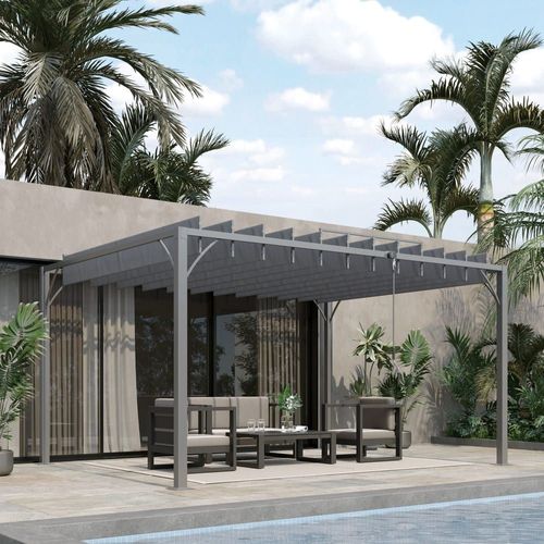Pergola Lames Orientables 3,9 X 2,95 M Aluminium Acier Polyester Gris