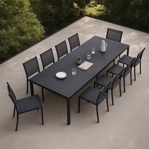 Table De Jardin Extensible Aluminium 52 À 260 Cm Et 10 Chaises Gris