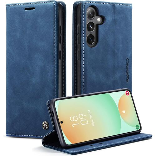 TRAHOO-Coque pour Samsung Galaxy S24 FE 5G Etui Premium Housse en Cuir Pochette Protection Portefeuille Rabat Clapet Case Porte Carte Magnétique Flip Étui pour Samsung Galaxy S24 FE - Bleu