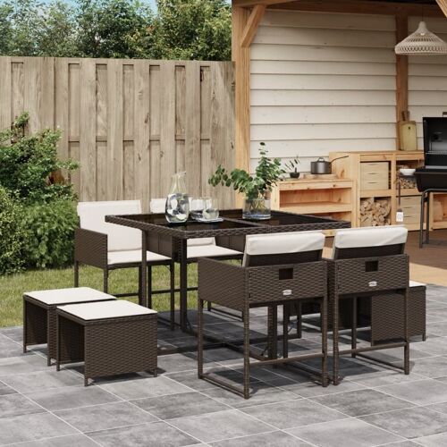 Vidaxl Ensemble À Manger De Jardin Et Coussins 9 Pcs Marron Poly Rotin