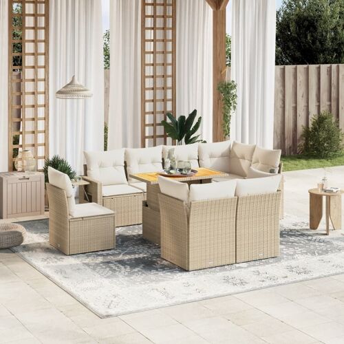Vidaxl Salon De Jardin Avec Coussins 9 Pcs Beige Résine Tressée