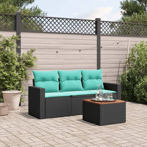 Vidaxl Salon De Jardin 4 Pcs Avec Coussins Noir Résine Tressée