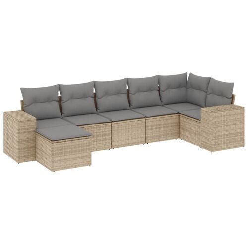 Vidaxl Salon De Jardin Avec Coussins 7 Pcs Beige Résine Tressée