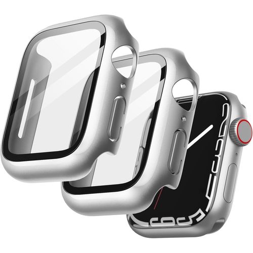 Coque Avec Protection D'écran Pour Apple Watch Series 9 8 7 41 Mm, Étui De Protection Complète, Film En Verre Trempé Intégré Haute Sensibilité, Lot De 2 (Argent).[V169]