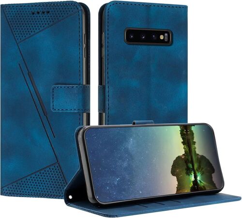 KAL-Etui Coque Pour Samsung Galaxy S10, Coque De Telephone En Cuir De Première Qualité [Pochette De Portefeuille] Porte Carte Magnétique Compatible Avec Coque Samsung S10 - Bleu