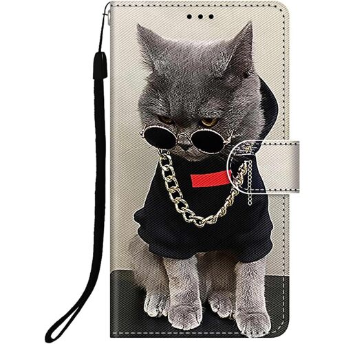 SJZG-Coque Pour Samsung Galaxy A26 5G Magnétique Fentes De Cartes Protection Cover Multifonction Antichoc Silicone Housse Galaxy A26 5G Etui En Cuir Pu Portefeuille Flip Case - Chat Cool