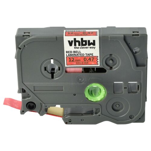 vhbw Ruban compatible avec Brother PT H300, H300LI, H75, H75S imprimante d'étiquettes 8m x 12mm Or sur Rouge cloche, laminée