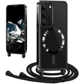 TRAHOO-Coque avec Cordon pour Samsung Galaxy S20 FE 4G/5G Coque Magnétique de Cellulaire Corde Transparent TPU Étui en Galvanisé avec Réglable Collier Téléphone Chaîne Lanyard Case Housse, Noir