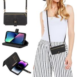Kal-Coque Pour Samsung Galaxy Z Fold5 Avec Cordon,Etui Samsung Z Fold5,Flip Portefeuille Étui En Cuir,[9 Porte Cartes],Réglable Collier Housse Etui Rabat Case Pour Galaxy Z Fold5 - Noir