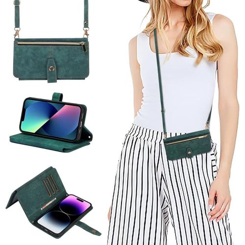 KAL-Coque Pour Iphone 17 Avec Cordon,Etui Iphone 17,Flip Portefeuille Étui En Cuir,[9 Porte Cartes],Réglable Collier Housse Etui Rabat Case Pour Iphone 17- Vert